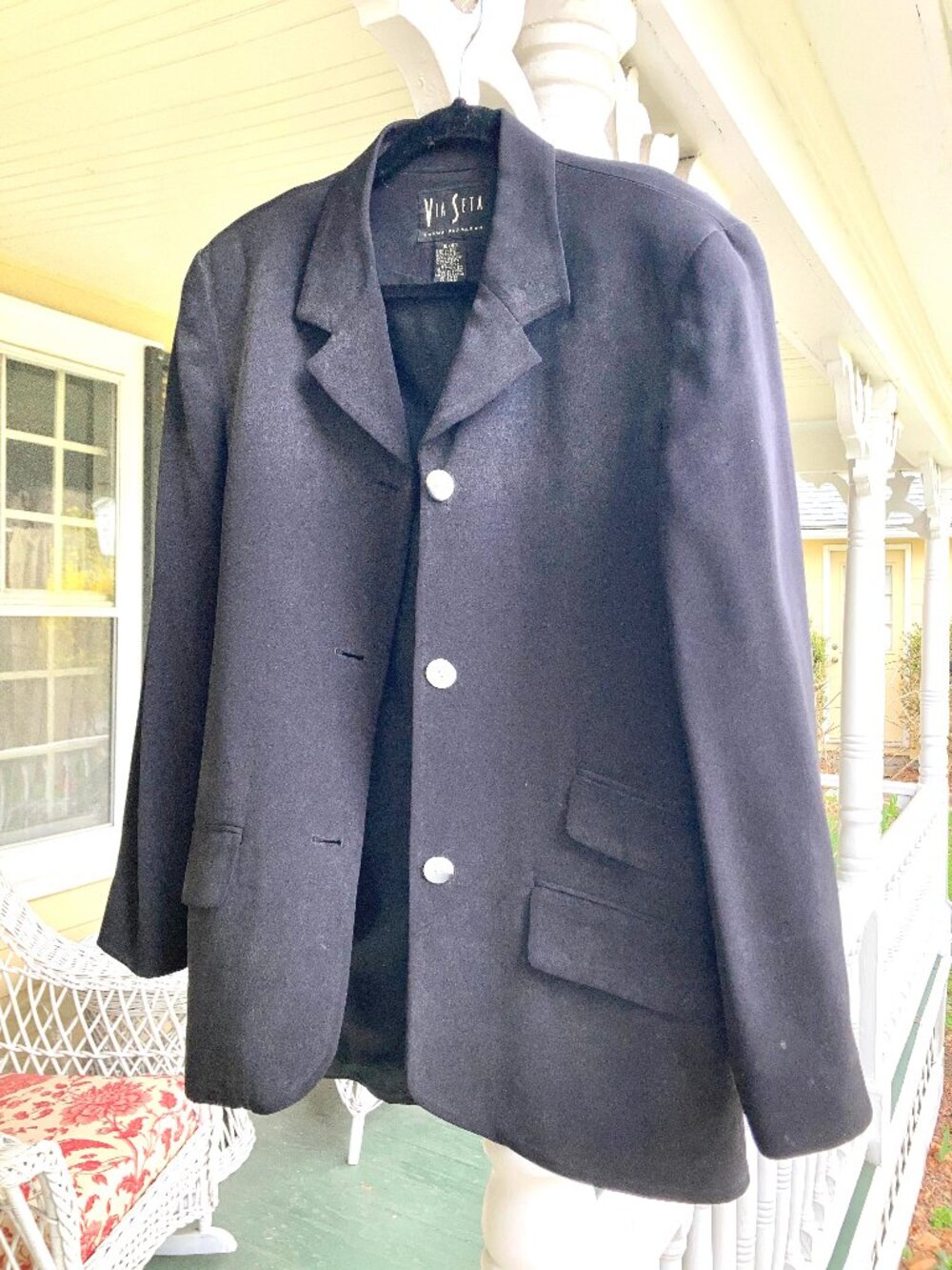 Vintage Via Seta 100% Silk Blazer Jacket in soft black